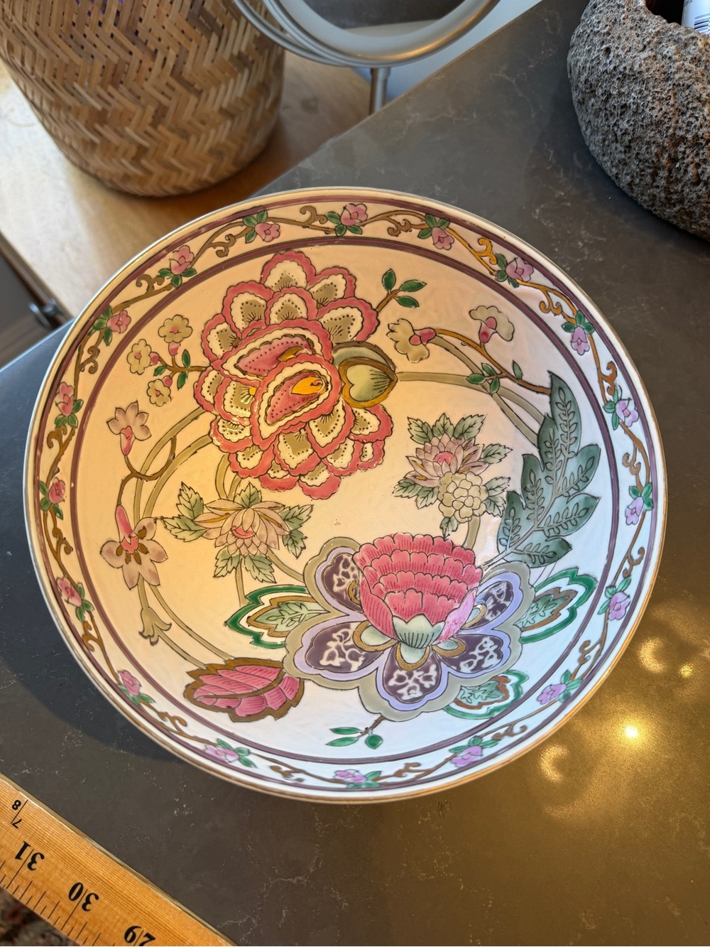 Vintage Floral Ceramic Bowl in Pink, Green and Purple by Vintage - Picture 2 of 6
